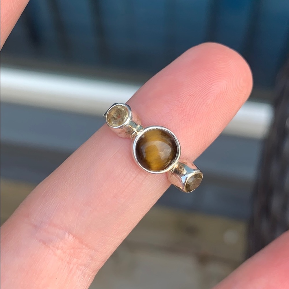 Tiger eye and citrine sterling silver ring